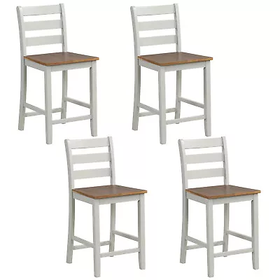 Set Of 4 Counter Height Chairs W/ Inclined Backrest Rubber Wood Crossbars • $249.99