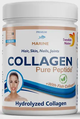 Collagen Powder STRONG 10000mg Marine Pure Peptide  For Skin Hair Joints 30 Days • £17.75