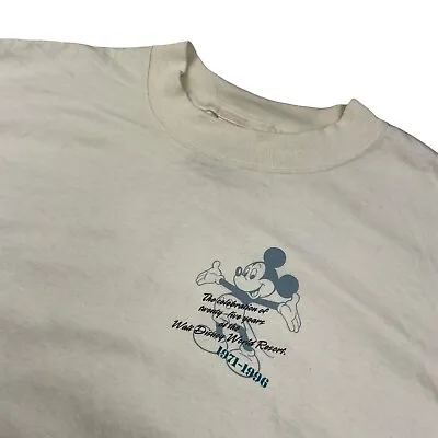 VTG Mickey Inc 1996 Magic Kingdom 25th Anniversary S/S T-Shirt Beige • USA • XL • $33.24