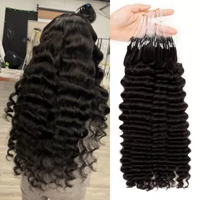 Brazilian Deep Wave Micro Loop Human Hair Extension Curly Microlink Hair 100g • $89