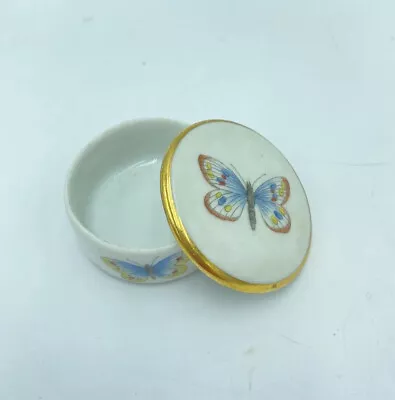Limoges Butterfly Trinket Box White Porcelain Colorful Butterflies Lid • $20