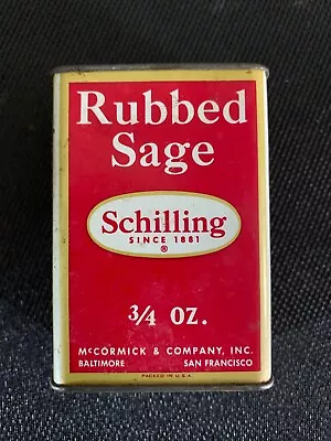 Vintage Schilling RUBBED SAGE 3/4 Oz Spice Tin  Great Collectible • $2.99