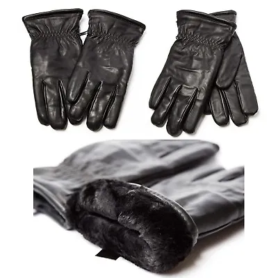 Unisex Faux Leather Super Thick W/Fur Lined Winter Warm Gloves Men Woman Driving • $13.99