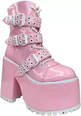 YRU SHOES Smash Strapped [Pink Hologram/White] | PLATFORM BOOTS** Gothic • $215.95