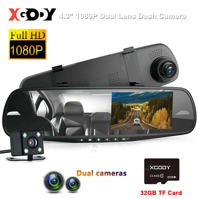 $39.99 • Buy XGODY 1080P Dash Cam 4.3  Rearview Camera Car DVR Reversing Mirror Recorder 32GB