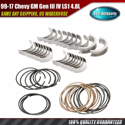Std Rod & Main Bearing Piston Rings For 1999-16 Chevy GM Gen III IV LS 4.8L 5.3L • $89.99