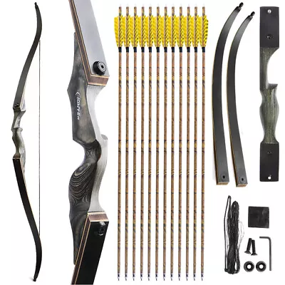 60  Takedown Recurve Bow 20-60lbs Carbon Arrows Hunting Wooden Archery Target • $27.89