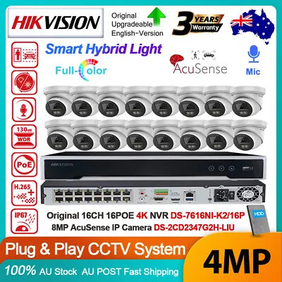 AU Hikvision 16CH NVR CCTV Syatem ColorVu 4MP DualLight Turret IP Camera Mic Kit • $123.50