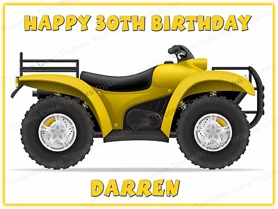 Personalised Yellow Quad Bike Vehicle Edible Icing Birthday Party Cake Topper • £4.65