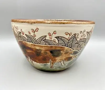 M & J Mosse Llanbrynmair Studio Pottery Salt Glazed Stoneware Mix Bowl Pig Motif • $50