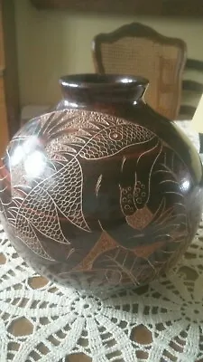 Tenmoku Pottery  Kimono Dragon Brown Vase 6 1/2  • $29.95