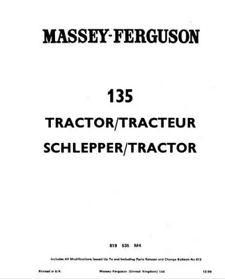 Massey Ferguson 135 Dealers Parts Manual • £29