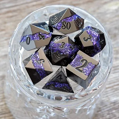 Sage's Rift Stones - Gloss Black Purple Metal Polyhedral Dice Set | Dnd RPG • $39.99