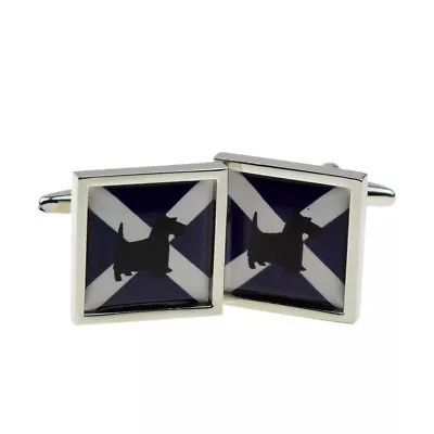 Scottish Saltire Flag With Scottie Dog Design Bordered Cufflinks Boxed BOCSB067 • £11.99