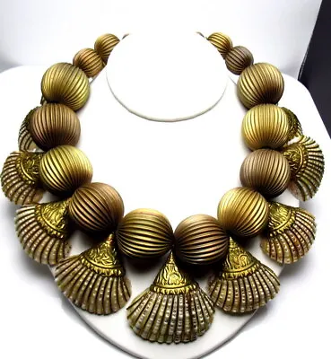 Vintage 80's Couture Beaded Necklace Collar Golden Statement Necklace • $329