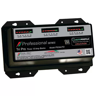 Dual Pro PS3 Auto 15A - 3-Bank Lithium/AGM Battery Charger • $557.07