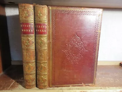 Old WORKS OF LORD BYRON Leather Book Set 1850's ANTIQUE POETICAL WORKS DON JUAN • £37.80