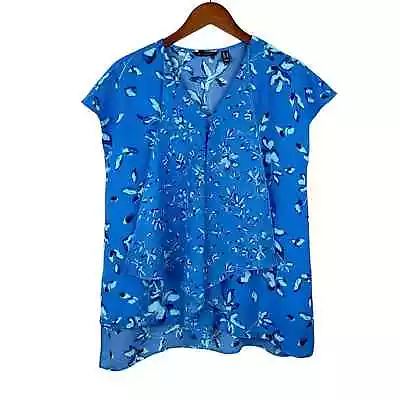 H By Halston Sleeveless Blouse Women’s 8 Blue Floral Asymmetrical • $8.29