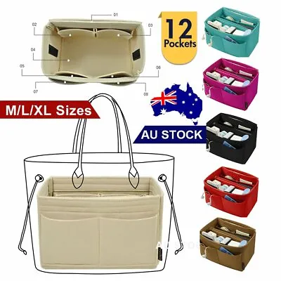 $9.99 • Buy Women 3 Sizes Felt Bag Travel Organizer Handbag Tote Insert Liner Purse Pouch AU