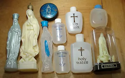 Vtg Holy Water Bottles Lourdes Pastilles A L'Eau Tin Fatima OL Of Guadalupe+ Lot • $16.99