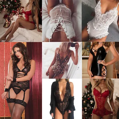 Women Babydoll Sexy Crotchless Bodysuit BodyStocking Lace Lingerie Underwear NEW • £3.58