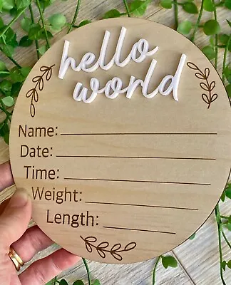 Birth Announcement Sign | Hello World Plaque | New Baby Sign | Hello World Sign • $22
