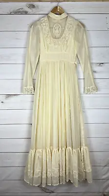Gunne Sax Jessica McClintock Praire Dress Victorian High Neck Lace Cottage Core • $238.50