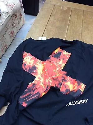 Collusion Backprint Flame T Shirt In X Black Size XS Oversized • £5