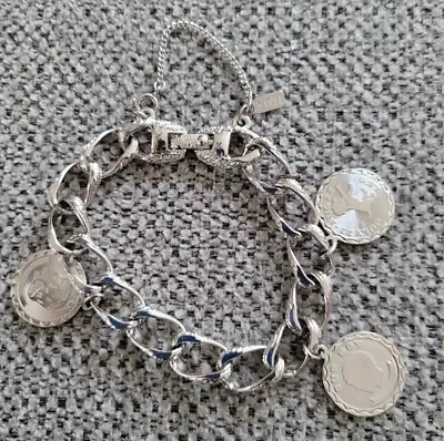 Vintage Signed Monet Bracelet Bracelet With Sterling Silver Large Charms 925 • $28