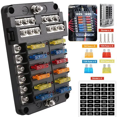 12 Way Blade Fuse Box Block & Auto Marine FuseBox Holder 12V 32V Bus Bar Car Kit • £9.99