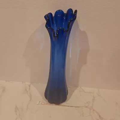 Vintage Retro Cobalt Blue Swing Swung Vase Art Glass Finger Stretch Glass 30cm • $30