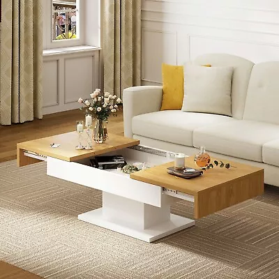 $177.99 • Buy Extendable Coffee Table With Storage White Oak Living Room Center Cocktail Table