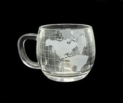 Nestle Nescafe World Map Globe Etched Glass Mug Coffee Cup 1970s Promo Vintage • $6.99