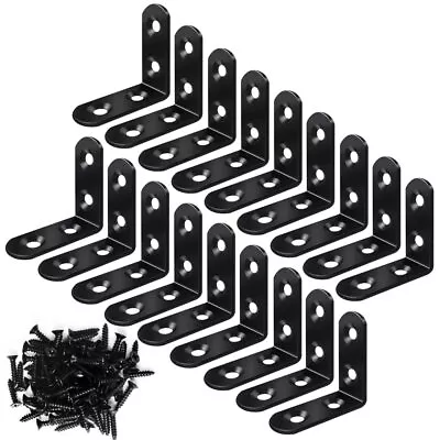 18-Pack L Bracket Corner Brace Sets Black Stainless Steel 90 Degree Right Angle • $10.47