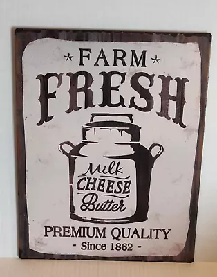  Farm Fresh Milk  Brown & Beige Metal Sign Wall Plaque Farmhouse Home Decor • $24.99