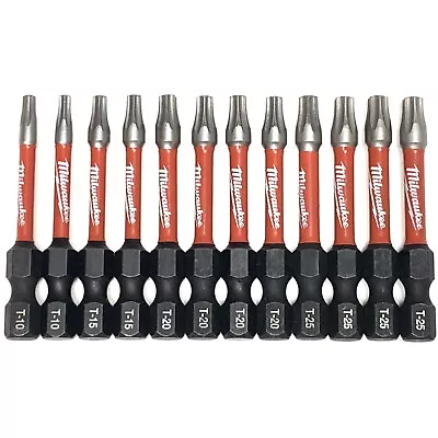 T-10 T-15 T-20 T-25 MILWAUKEE SHOCKWAVE Impact Duty Torx 2in. 12Pc Bit Set NEW • $14.99