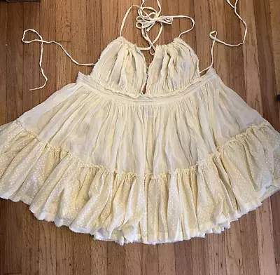 NEW Free People 100 Degree Mini Light Yellow Cotton Dress Size L • $45