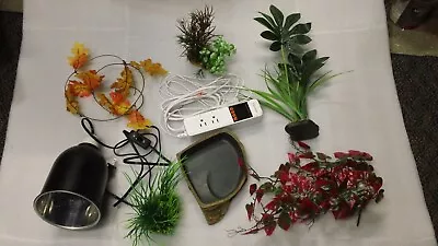 Pet Reptile Supplies Lot Fake Plants Rock Heat Lamp Pymeter Working Light Use • $35