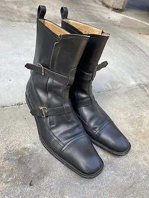 Mens Italian Black Leather Boots Riding Motorcycle 11 BALLY Rare Unique • $139