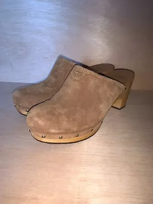 Womens Ugg Kassi Heel Mule Clogs Brown Suede Shoes Size 4.5 • £99