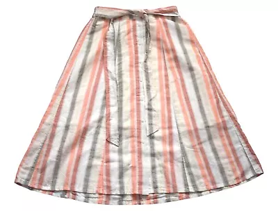 Vintage 80s Lower Calf Length Striped Cotton Skirt Retro Boho 12 - 14 • £7.95