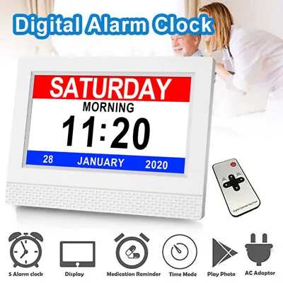 Big Digital Alarm Clock Large Day Date Calender LCD Display Dementia Memory Loss • £26.39