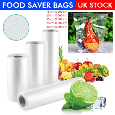 Vacuum Sealer Bags Vaccum Vac Rolls Food Saver Storage Bag Pack 15/20/28X600cm • £5.99