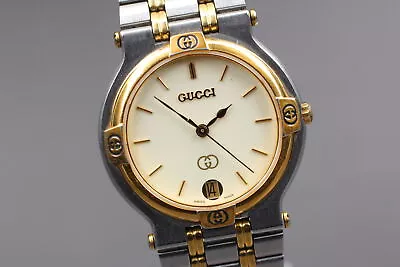 [Exc+5]  Vintage Gucci 9000M Ivory Dial Quartz Men's Watch From JAPAN • $149.99