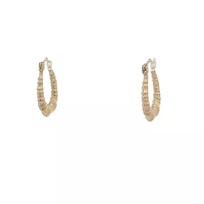 10K 19.6mm Bamboo Vintage Fashion Hoop Earrings Yellow Gold *00 • $89.95