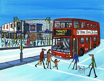 £9 • Buy A4 Print Of Tooting 57 Bus , Original South London Artist Dan Print 
