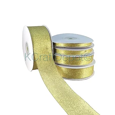 25 Yards Nylon Metallic Taffeta Ribbon 1/4  3/8  7/8  1.5  Gold/Silver U-Pick • $6.99