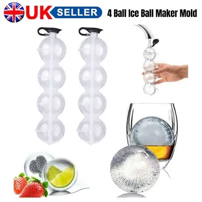 2PCS Ice Cube Bar Silicone 4 Ball Maker DIY Mold Sphere Large Tray Whiskey Mould • £5.99