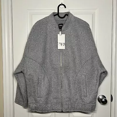 Zara Boucle Oversize Bomber Jacket Coat Cardigan Grey Size XS-S NWT 5070/642 • $69.99