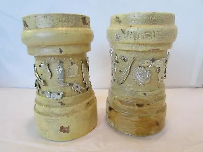 Vintage Mexico Mexican Folk Art Wood Wooden Milagros Charms Candle Holders Set • $34.99